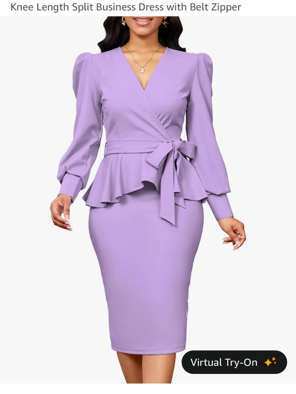 Source Unknown Lilac Wrap Peplum Pencil Dress